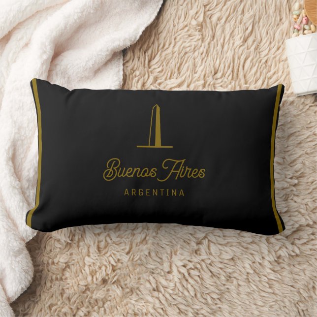Buenos Aires Argentina Elegant Golden Typographic  Lumbar Pillow (Blanket)