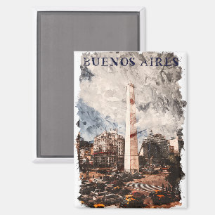 Buenos Aires Argentina Skyline Watercolor Magnet