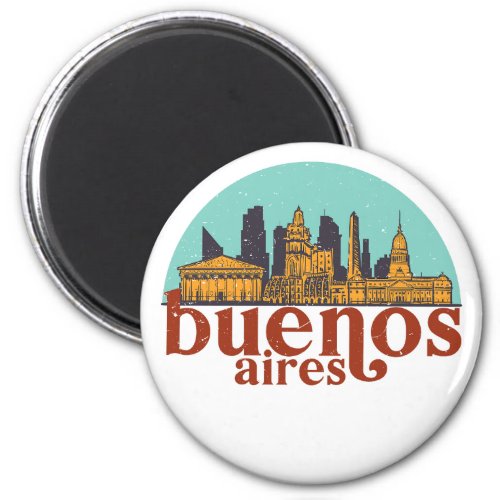 Buenos Aires Retro City Skyline Cityscape Art Magnet