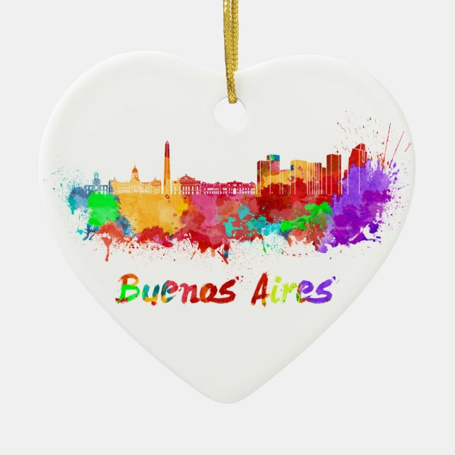 Buenos Aires skyline in watercolor Ceramic Ornament (Front)