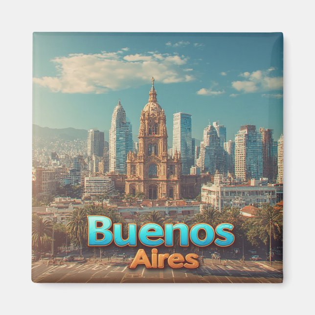 Buenos Aires Skyline With Historic Cathedral Magnet (Front)