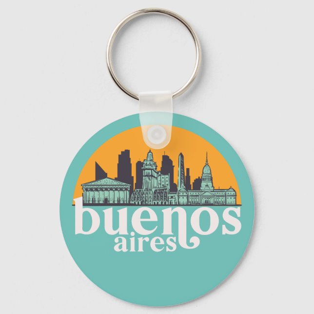 Buenos Aires Vintage City Skyline Cityscape Art Keychain (Front)