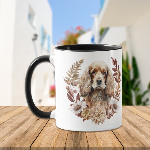 Buff American Cocker Spaniel Dog Autumn Wreath Mug