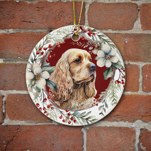 Buff American Cocker Spaniel Rustic Wreath Ceramic Ornament
