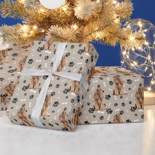Buff Cocker Spaniel Dog Paw Prints All Occasion Wrapping Paper