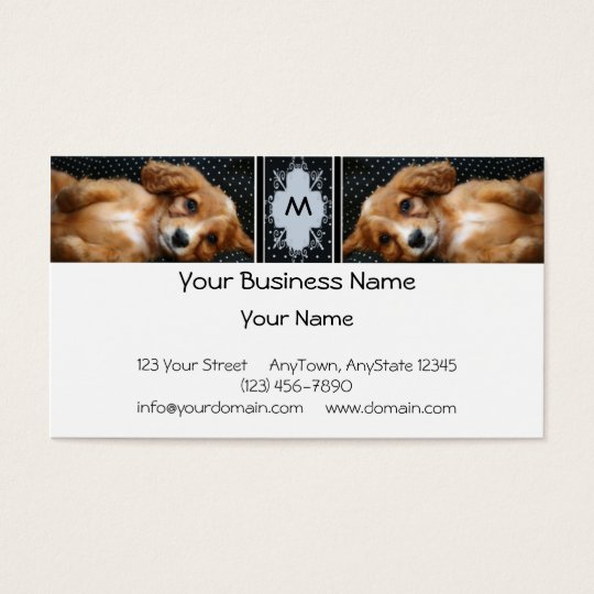 Buff Colored Cocker Spaniel Puppy on Polka Dots Business Card