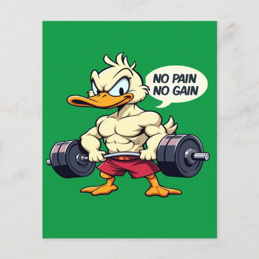 Buff Duck No Pain No Gain Gym Workout Cartoon (Front)