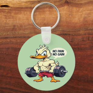 Buff Duck No Pain No Gain Gym Workout Cartoon Keychain