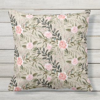 Buff Floral and Green Leafy Beige Pillow 20x20