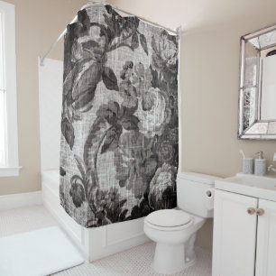 Buff Gray Taupe Vintage Floral Toile No.5 Shower Curtain