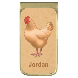 Buff Orpington Chicken Hen Gold Finish Money Clip