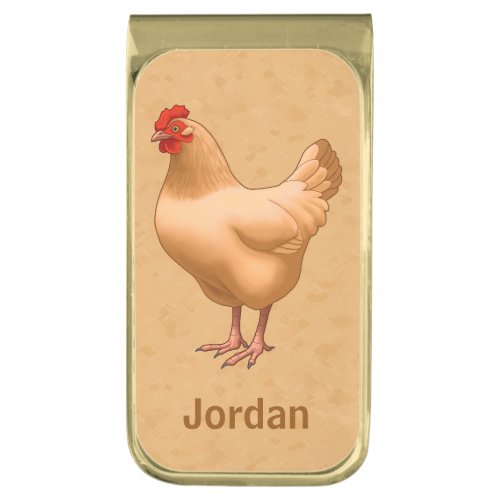 Buff Orpington Chicken Hen Gold Finish Money Clip