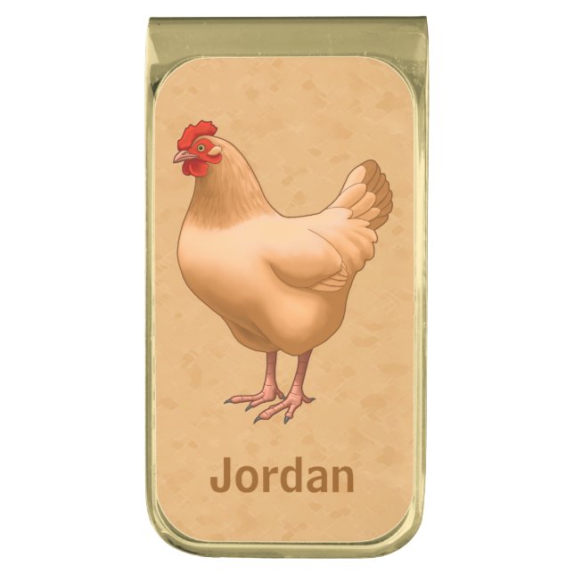 Buff Orpington Chicken Hen Gold Finish Money Clip (Front Vertical)
