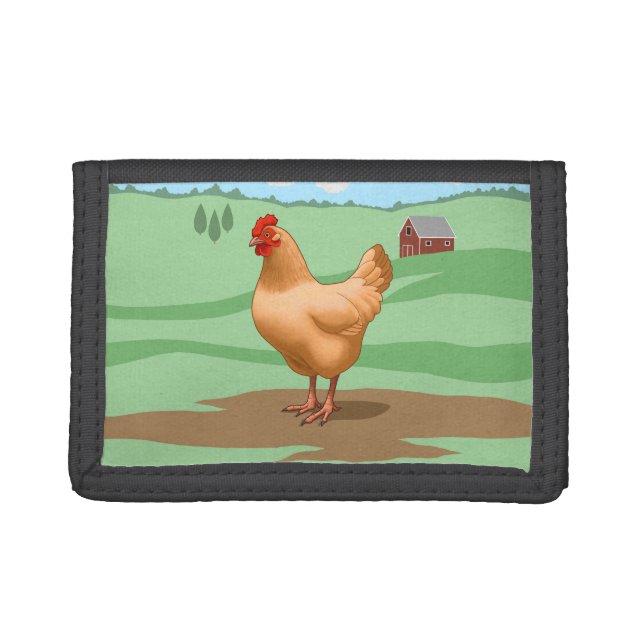 Buff Orpington Chicken Hen On Farm Trifold Wallet (Front)