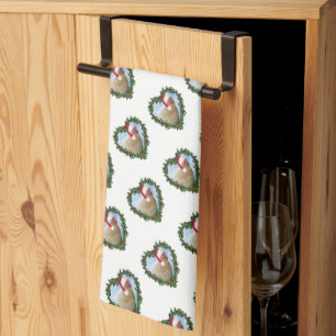 Buff Orpington Chicken Wreath Christmas Kitchen Towel