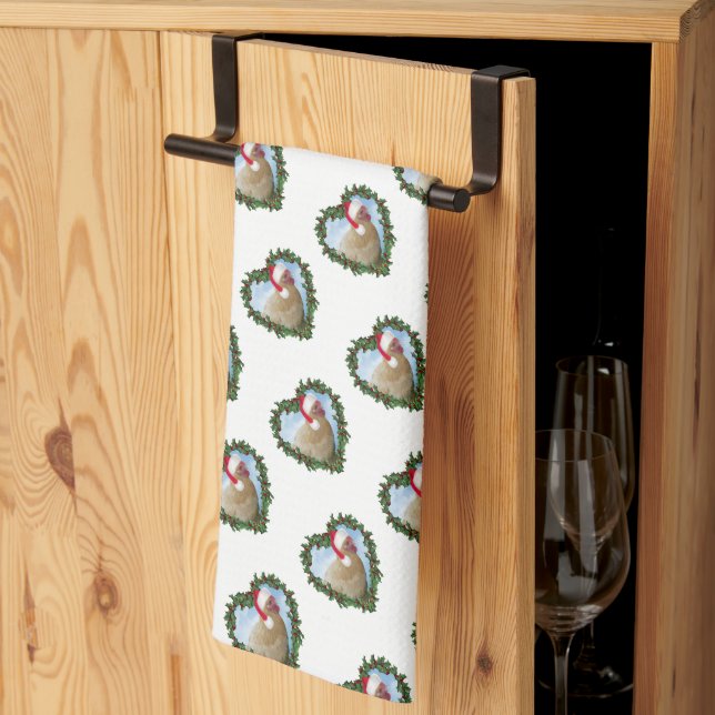 Buff Orpington Chicken Wreath Christmas Kitchen Towel (Thirds Fold)