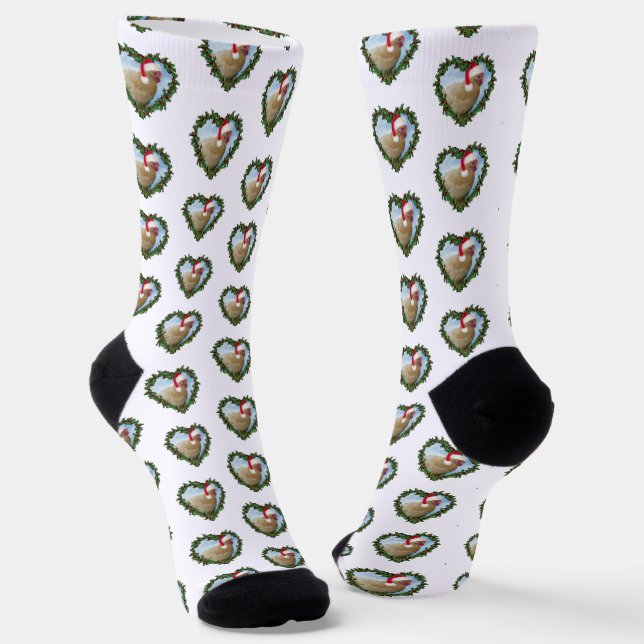 Buff Orpington Chicken Wreath Christmas Socks (Angled)