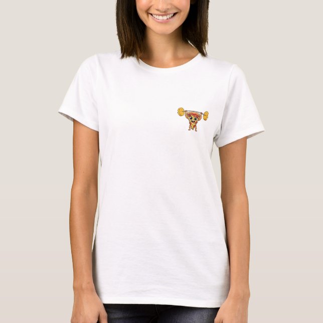 Buff Pizza Slice Lifting Cheese Barbell Cartoon T-Shirt (Front)