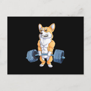 Buff Power Lifting Corgi Bodybuilder Announcement Postcard
