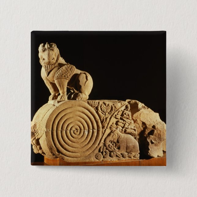 Buff sandstone architrave with griffin, Sanchi, MP Pinback Button (Front)