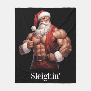 Buff Santa Claus Workout Muscles Gym Fleece Blanket