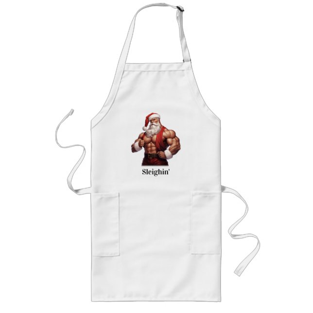 Buff Santa Claus Workout Muscles Gym Long Apron (Front)