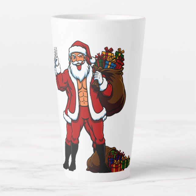Buff Santa Peace Sign! Ripped Abs & Funny Christma Latte Mug (Front)