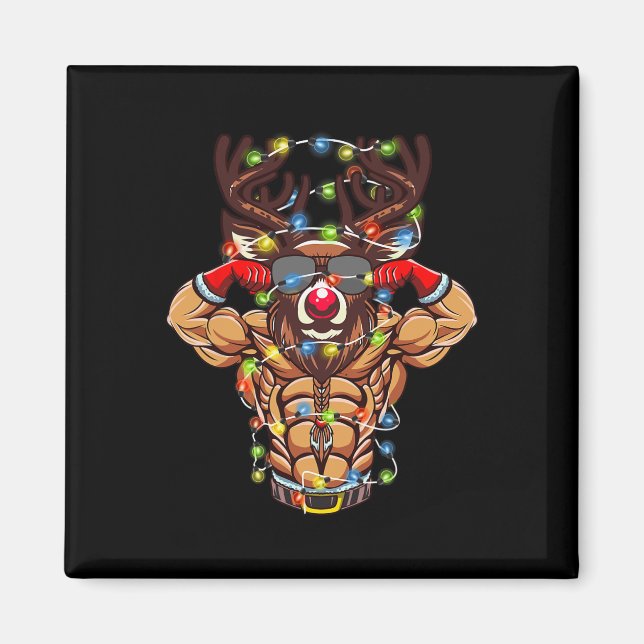 Buff Santa Reindeer Bodybuilding Christmas Gym Wei Magnet (Front)