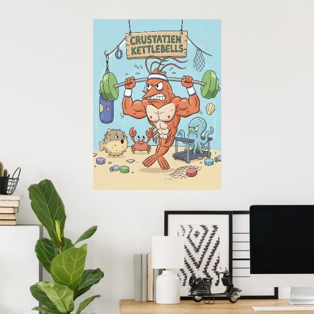 Buff Shrimp Gym Poster – Funny Beach Art (Home Office)