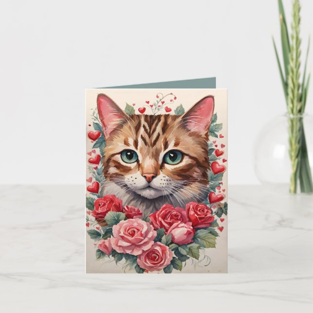 Buff Tabby Cat Purr-fect Valentine Card (Front)