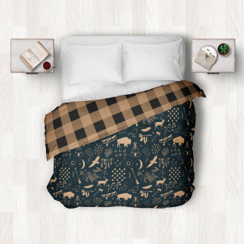 Buffalo Adventures Black And Gold Plaid Id599 Duvet Cover by arrayforhome at Zazzle