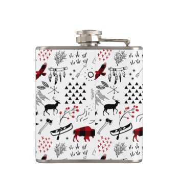 Buffalo Adventures Black And Red Plaid Id599 Flask by arrayforaccessories at Zazzle