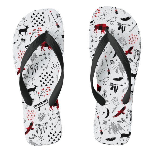 Buffalo Adventures Black and Red Plaid ID599 Flip Flops (Footbed)