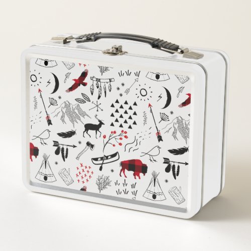 Buffalo Adventures Black and Red Plaid ID599 Metal Lunch Box
