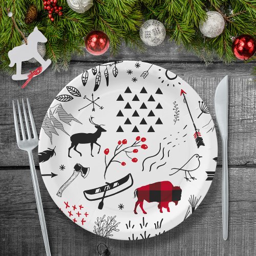 Buffalo Adventures Black and Red Plaid ID599 Paper Plates