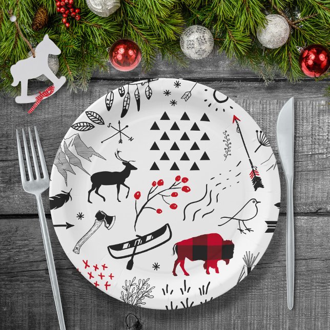 Buffalo Adventures Black and Red Plaid ID599 Paper Plates (Creator Uploaded)