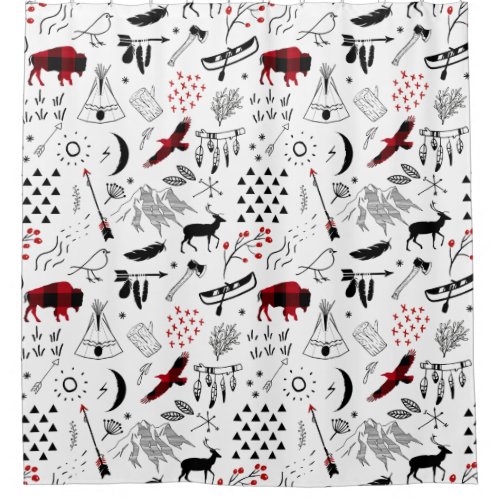 Buffalo Adventures Black and Red Plaid ID599 Shower Curtain