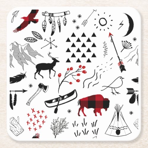 Buffalo Adventures Black and Red Plaid ID599 Square Paper Coaster