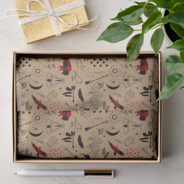 Buffalo Adventures Black and Red Plaid/Kraft ID599 Tissue Paper (Gift)