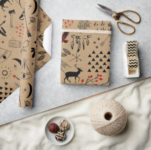 Buffalo Adventures Black and Red Plaid/Kraft ID599 Wrapping Paper