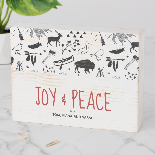 Buffalo Adventures Joy & Peace Black/Red ID599 Wooden Box Sign (In Situ Horizontal)