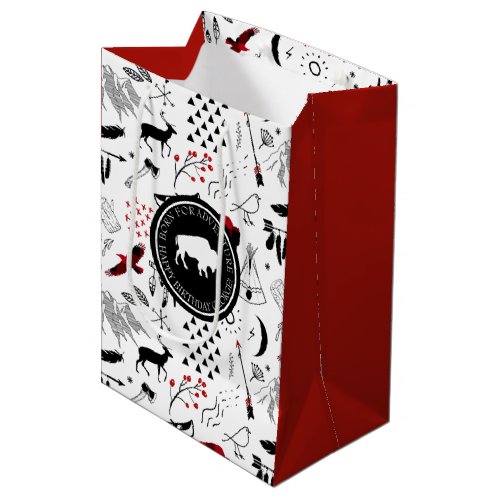 Buffalo Adventures Pattern Label RedBlack ID599 Medium Gift Bag