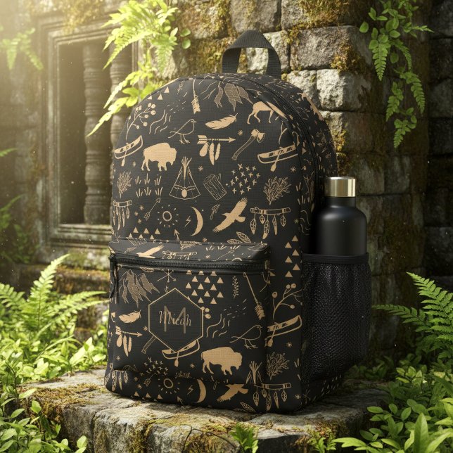 Buffalo Adventures Tan Black ID599 Printed Backpack (Creator Uploaded)