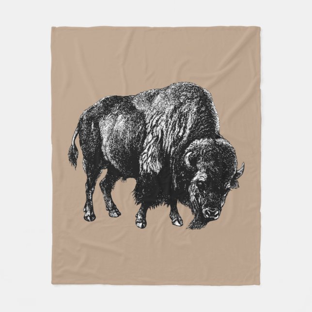 Buffalo American Bison Vintage Wood Engraving Fleece Blanket (Front)