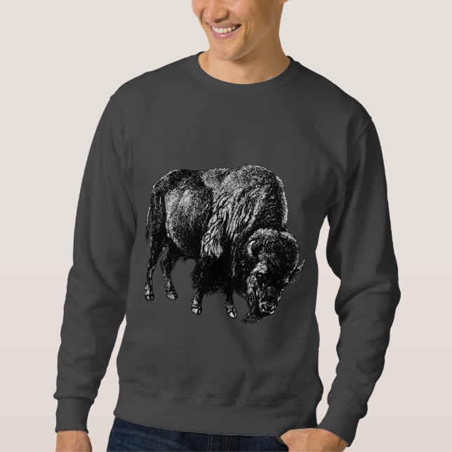 Buffalo American Bison Vintage Wood Engraving Sweatshirt (Front)