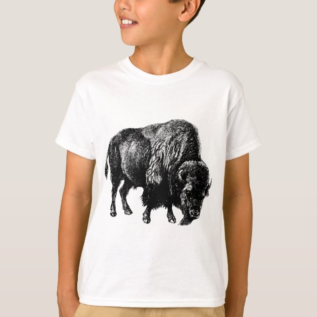 Buffalo American Bison Vintage Wood Engraving T-Shirt (Front)