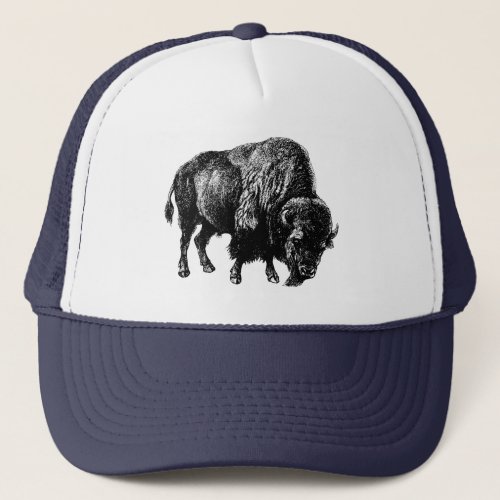 Buffalo American Bison Vintage Wood Engraving Truc Trucker Hat