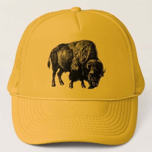 Buffalo American Bison Vintage Wood Engraving Trucker Hat