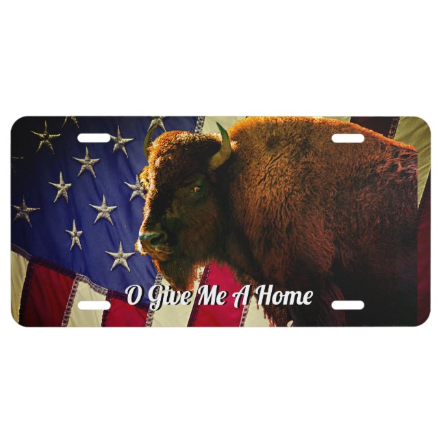 Buffalo and American Flag Patriotic  License Plate (Front)