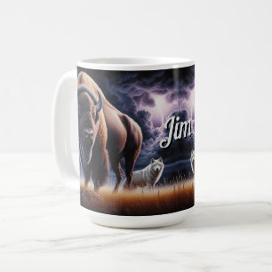 Buffalo and Wolf in a Thunderstorm with Lightning Coffee Mug